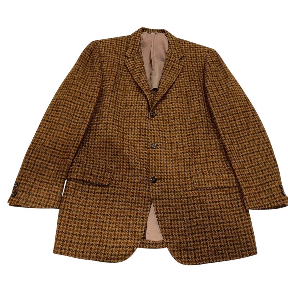 Vtg 70s Marshall Field Mens Blazer Brown Tweed Wool Houndstooth Sport Coat 41L